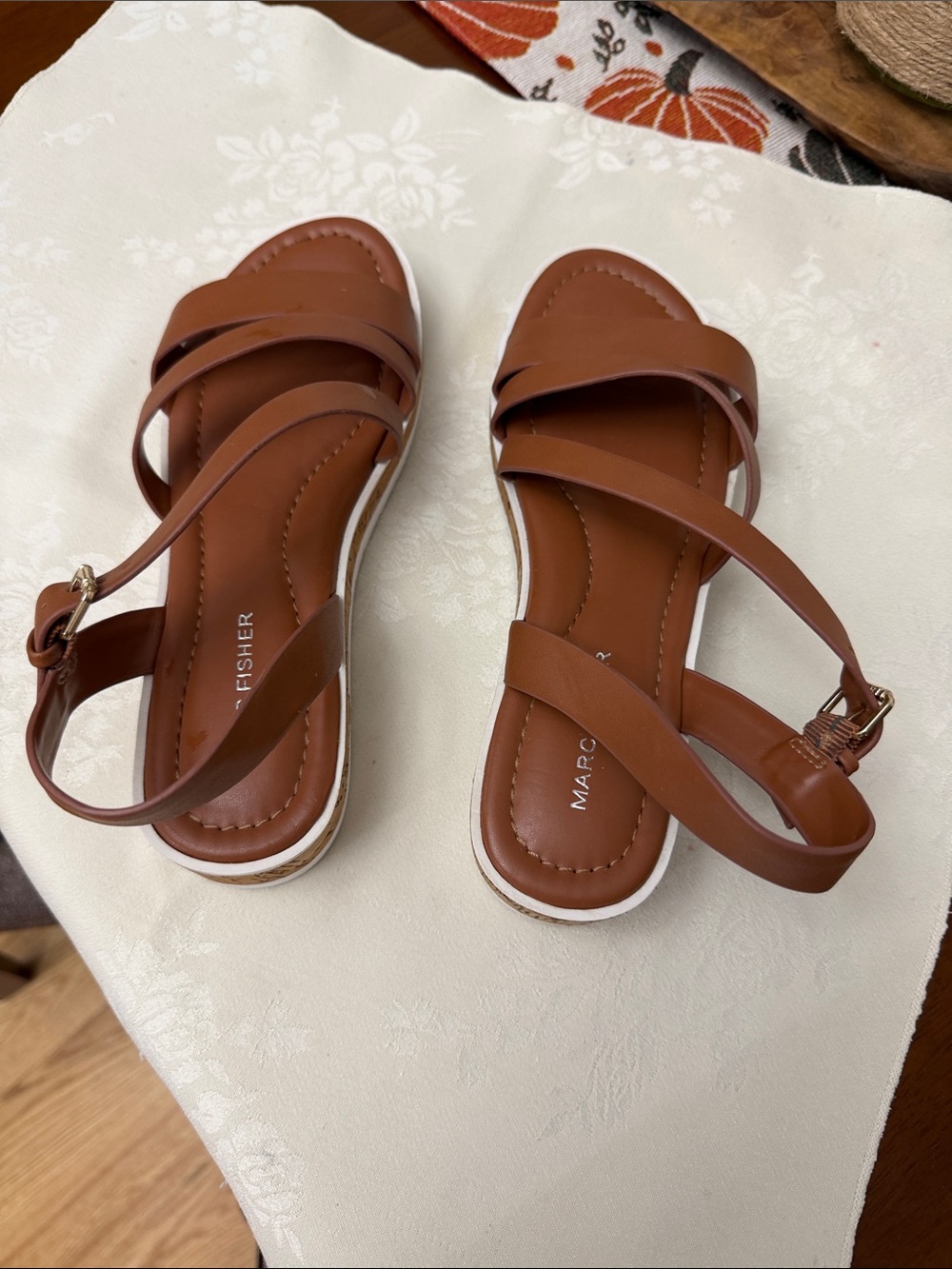 Marc Fisher Tan Leather Strappy Flat Sandals